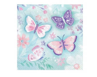 Floral Butterfly Paper Napkins, Large Butterfly Napkins, Butterfly Party Décor, Flowers and Butterflies Baby Shower, 8 Luncheon Napkins