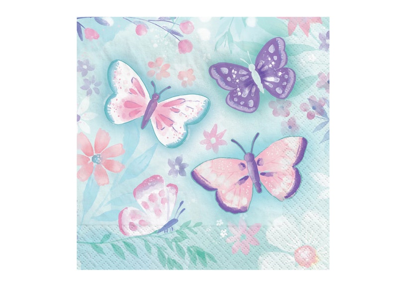Floral Butterfly Paper Napkins, Large Butterfly Napkins, Butterfly Party Décor, Flowers and Butterflies Baby Shower, 8 Luncheon Napkins image 1