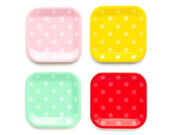 Pastel Polka Dot Birthday Plates 12ct, Assorted Rainbow Party Plates, Dessert Plates, Colorful Cake Plates Disposable, Rainbow Baby Shower