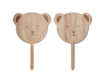 Wooden Teddy Bear Cupcake Toppers 6ct, Baby Shower Cupcake Toppers, Bear Toppes, Bear Baby Shower, We Can Bearly Wait, Gender Neutral Shower