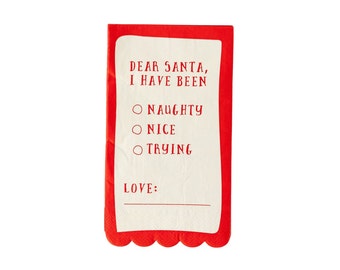 Dear Santa Napkins 24ct, Santa Claus Napkins, Christmas Napkins, Guest Towel Disposable, Santa Party, Secret Santa, Kids Christmas Party