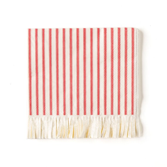 Red and White Christmas Napkins, Christmas Cocktail Napkins, Vintage Christmas Party Supplies, Fringe Napkins, Small Napkins, Set of 24 Il_570xn