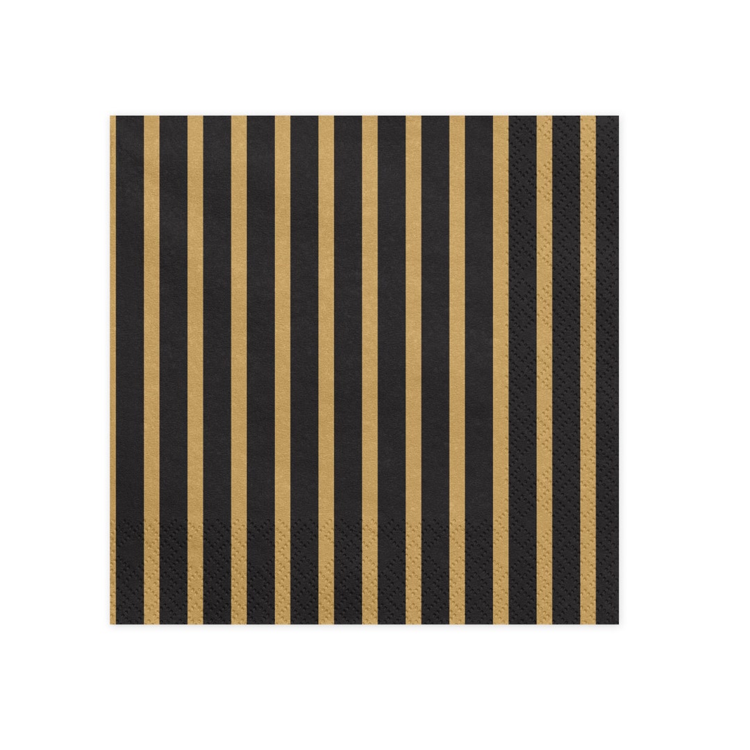 Black and Gold Paper Napkins, Striped Party Napkins, New Year's Eve