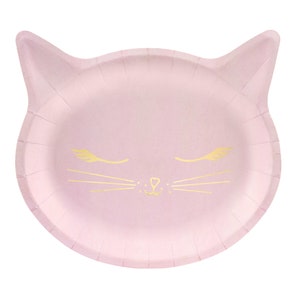 Pink Kitty Cat Party Plates 6ct, Cat Shaped Plates, Cat Party Decor, Cat Tableware, Meow Birthday, Are You Kitten Me