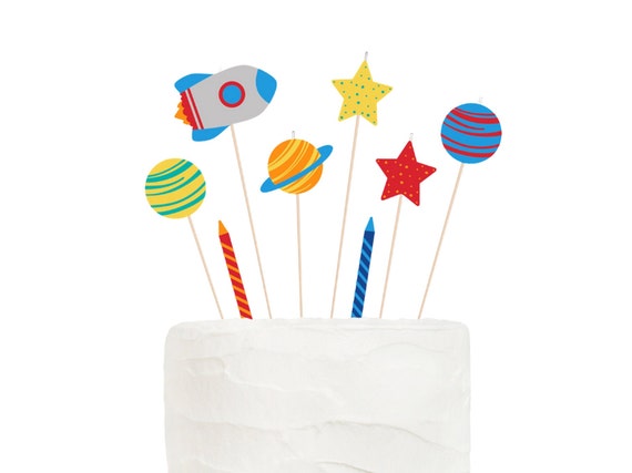 Space Birthday Candles, Planet and Stars Candles, Space Party Decor, Blast Off Birthday Party, Outer Space Theme, Set of 8 Candles Il_570xn
