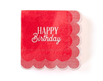Red & Pink Happy Birthday Napkins, Scallop Edged Cocktail Napkins, Dessert Napkins, General Birthday, Adult Birthday, Boy or Girl Birthday