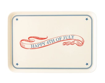 Happy 4th of July Serving Tray, July 4th Tray, Patriotic Platter, Vintage Americana Reusable Bamboo Tray, Patriotic Party, July 4th BBQ
