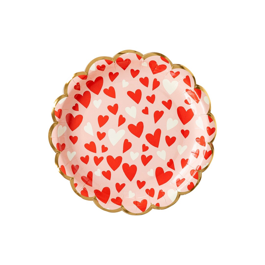 Valentine Heart Plates 8ct, Pink & Red Paper Plates, Valentine Plates