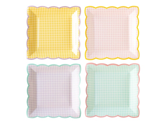 Pastel Gingham Paper Plates 8ct, Pastel Plates, Easter Paper Plates, Spring Party Plates, Spring Tableware, Spring Bridal Shower Decor Il_570xn