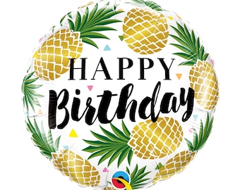 Pineapple Happy Birthday Balloon 18in, Pineapple Balloon, Tropical Party Balloon, Pineapple Birthday Decorations, Tropical Party Decorations