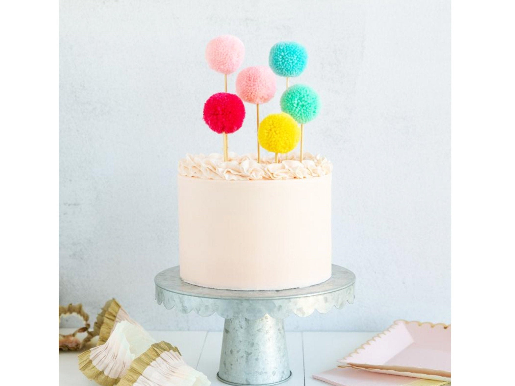 Rainbow Pom Pom Cake Topper Pom Pom Cake Topper Cake Decor Etsy