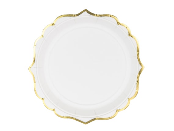 White Gold Rimmed Scalloped Paper Plates 6ct, Small White Dessert Plates,  White Disposable Plates 