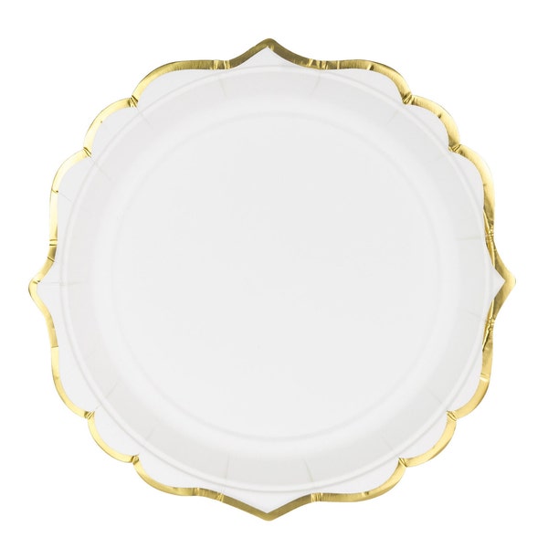 White Gold Rimmed Scalloped Paper Plates 6ct, Small White Dessert Plates, White Disposable Plates