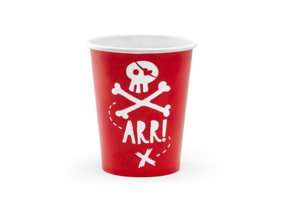 Pirate Cup, Pirate Birthday Cups, Skull and Crossbones, Pirate Party Supplies, Ahoy Matey, Ahoy It's A Boy, Pirate Theme Party, 6 paper cups Il_570xn