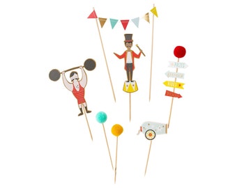 Carnival Cake Topper Set 7ct, Circus Cake Topper, Carnival Birthday Cake Decorations, Circus Party Decor, 1st Birthday Circus