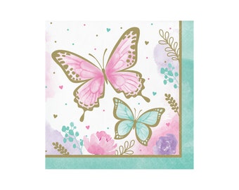 Pastel Butterfly Paper Napkins 16ct, Large Floral Butterfly Napkin, Butterfly Birthday Party, Garden Tea Party, Fairy Birthday Decorations