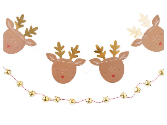 Reindeer Garland, Jingle Bell Garland, Reindeer Banner, Christmas Banner, Reindeer Birthday, Christmas Mantel Garland, Christmas Photo Prop Il_570xn