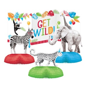 Party Animals Centerpiece Set 4ct, 3D Centerpiece, Party Animal Birthday Decor, Animal Party Supplies, Get Wild, Safari Birthday, Wild One image 1