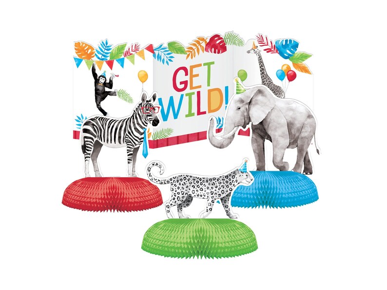 Party Animals Centerpiece Set 4ct, 3D Centerpiece, Party Animal Birthday Decor, Animal Party Supplies, Get Wild, Safari Birthday, Wild One image 1