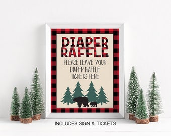 Buffalo Plaid Lumberjack Diaper Raffle Tickets Sign, Lumberjack Baby Shower, Lumberjack Shower Printables