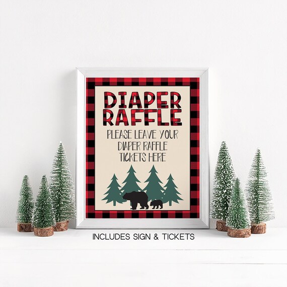 Buffalo Plaid Lumberjack Diaper Raffle Tickets Sign, Lumberjack Baby ...