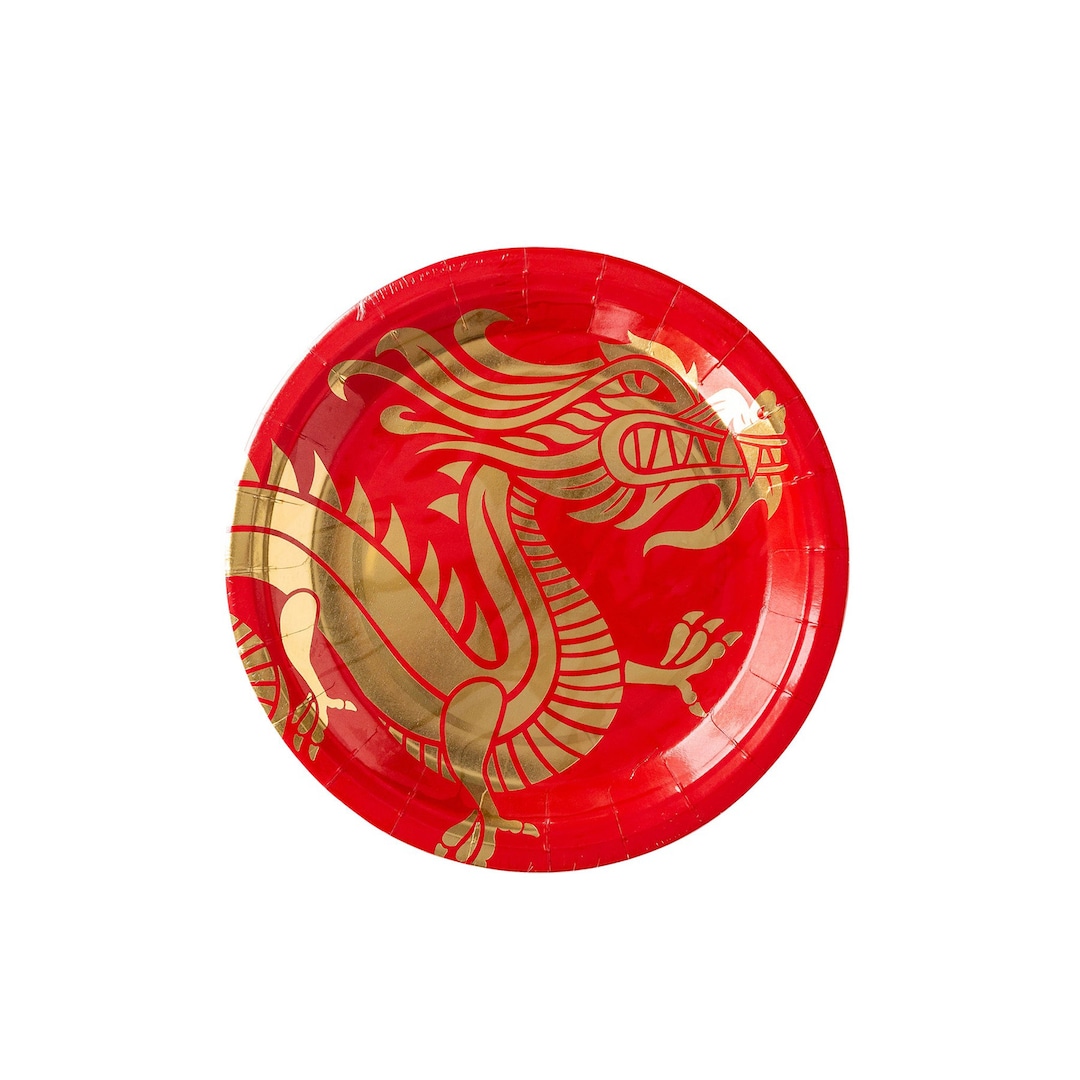 Lunar New Year Dragon Paper Plates 8ct, Chinese New Year Plates, Dragon