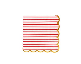 Red Striped Scallop Paper Cocktail Napkins 18ct, Christmas Cocktail Napkins, Christmas Napkins, Christmas Dinner, Holiday Cocktail Party