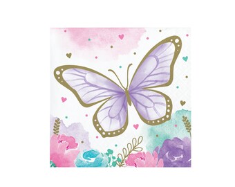 Pastel Butterfly Cocktail Napkins 16ct, Small Floral Butterfly Napkins, Butterfly Birthday, Fairy Garden Party, Butterfly Baby Shower