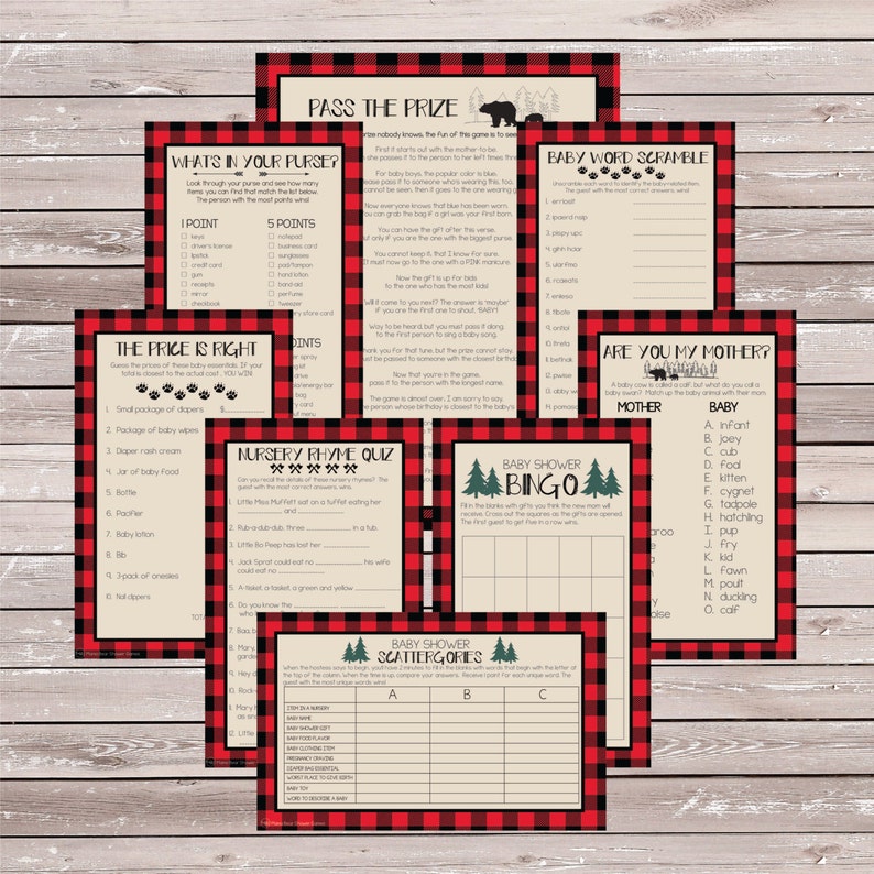 Lumberjack Baby Shower Games Buffalo Plaid Baby Shower Games Etsy