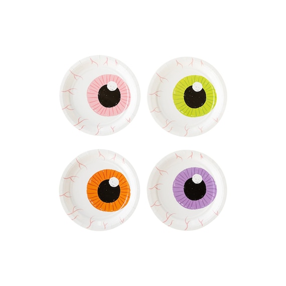 Colorful Eyeball Halloween Dessert Plates 8ct, Monster Party Supplies, Cute Halloween Birthday, Monster Birthday, Kids Halloween Party Il_570xn