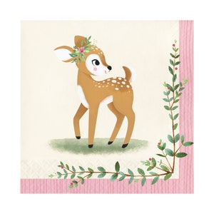 Deer Party Napkins, Large Deer Napkins, Oh Deer Party, Floral Deer Party Supplies, Little Deer Baby Shower Decorations, 16 Paper Napkins