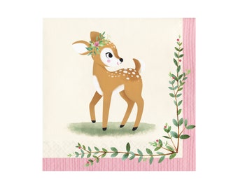 Deer Party Napkins, Large Deer Napkins, Oh Deer Party, Floral Deer Party Supplies, Little Deer Baby Shower Decorations, 16 Paper Napkins