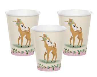 Deer Cups, Deer Party Cups, Floral Deer Birthday Party Decorations, Oh Deer Girl Baby Shower, Onedeerful Birthday, Woodland Deer, 8 cups