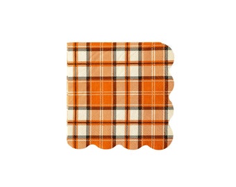 Orange Plaid Beverage Napkins 24ct, Halloween Cocktail Napkins, Orange Paper Napkins, Traditional Halloween Party Decor, Fall Tableware