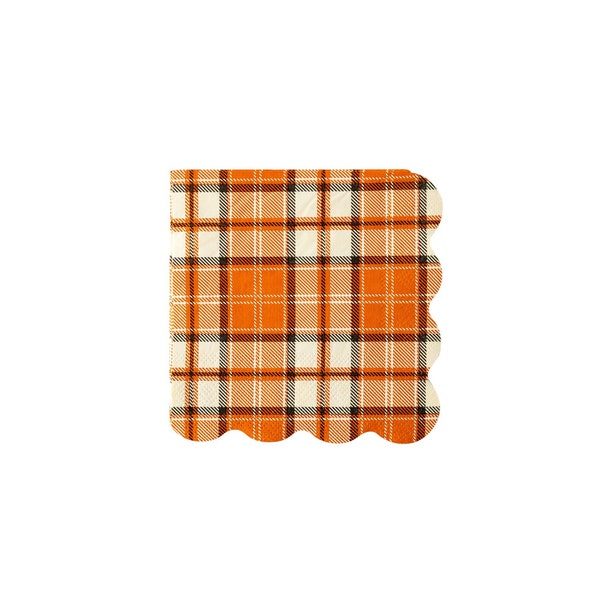 Orange Plaid Beverage Napkins 24ct, Halloween Cocktail Napkins, Orange Paper Napkins, Traditional Halloween Party Decor, Fall Tableware