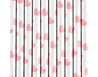 Pink Heart Paper Straws 10ct, Heart Straws, Valentine Straws, Pink Straw, Valentines Day Party Supplies, Eco Friendly Straw, Cake Pop Sticks