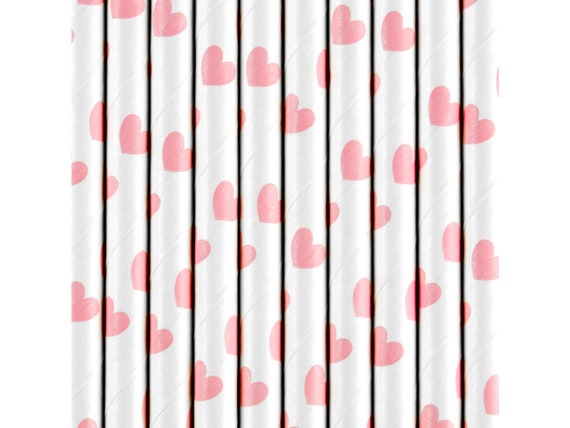 Pink Heart Paper Straws 10ct, Heart Straws, Valentine Straws, Pink Straw, Valentines Day Party Supplies, Eco Friendly Straw, Cake Pop Sticks Il_570xn