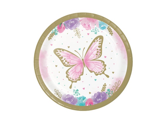 Pastel Floral Butterfly Dessert Plates 8ct, Small Butterfly Paper Plates, Pink Butterfly Birthday, Butterfly Baby Shower, Fairy Garden Party Il_570xn