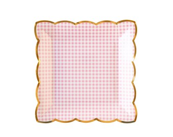 Pink Gingham Scalloped Plates 8ct, Easter Plates, Pink Paper Plates, Spring Party Plates, Kids Easter Party, Easter Brunch, Princess Party