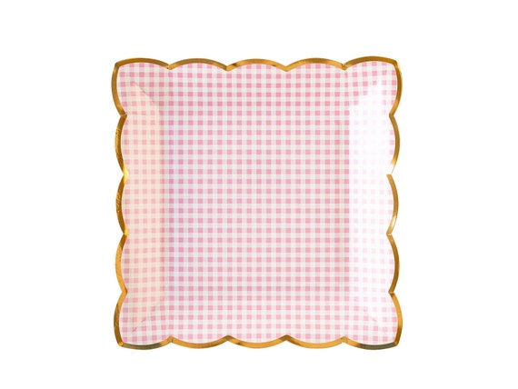 Pink Gingham Scalloped Plates 8ct, Easter Plates, Pink Paper Plates, Spring Party Plates, Kids Easter Party, Easter Brunch, Princess Party Il_570xn