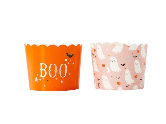 Orange & Pink Halloween Ghost Baking Cups 50ct, Halloween Food Cups, Halloween Cupcake Liners, Boo Bash, Ghost Theme, Pink Halloween Party Il_570xn