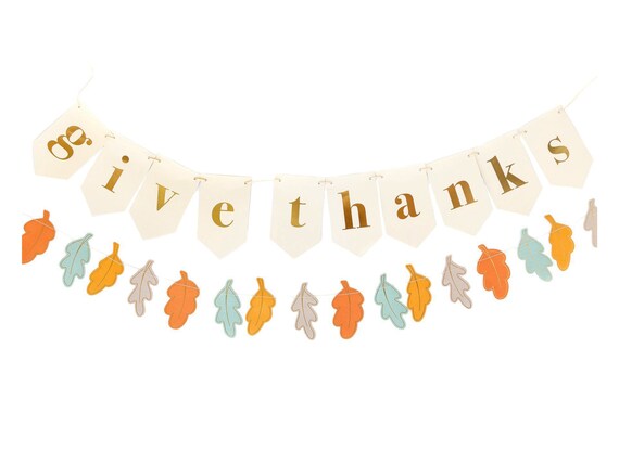 Give Thanks Thanksgiving Banner, Fall Leaf Garland, Autumn Banner, Give Thanks Sign, Thanksgiving Home Decor, Fall Mantel Decorations Il_570xn