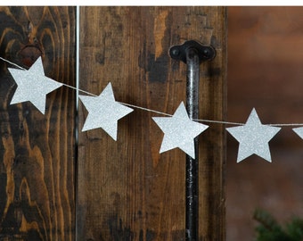 Star Garland, Silver Stars Garland, Silver Christmas Mantel Decor, Twinkle Twinkle Baby Shower, Space Party Decor, New Years Eve Decor