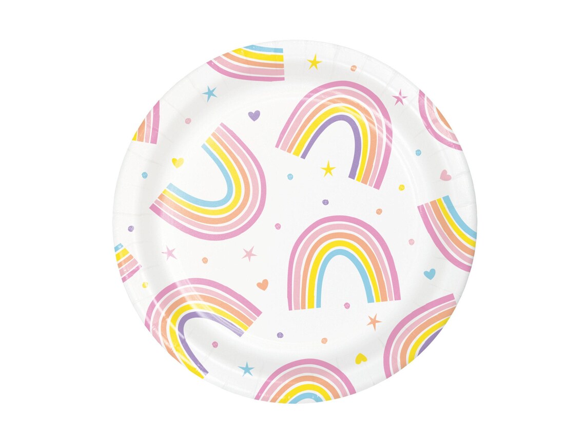 Pastel Rainbow Party Plates 8 Small Rainbow Birthday Plates Etsy