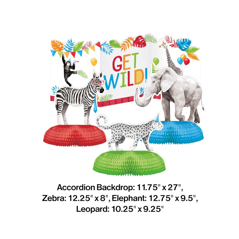 Party Animals Centerpiece Set 4ct, 3D Centerpiece, Party Animal Birthday Decor, Animal Party Supplies, Get Wild, Safari Birthday, Wild One image 3