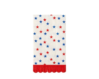 Star Scallop Napkins 24ct, July 4th Guest Towels with Fringe Edge, Red, White & Blue Dinner Napkins, Patriotic Napkin, 4th of July Tableware