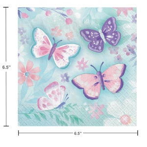 Floral Butterfly Paper Napkins, Large Butterfly Napkins, Butterfly Party Décor, Flowers and Butterflies Baby Shower, 8 Luncheon Napkins image 2