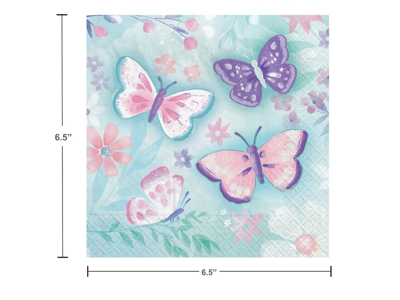 Floral Butterfly Paper Napkins, Large Butterfly Napkins, Butterfly Party Décor, Flowers and Butterflies Baby Shower, 8 Luncheon Napkins image 2