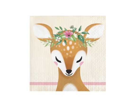 Baby Deer Napkins, Floral Deer Napkins, Deer Party Decor, Oh Deer Girl Baby Shower, Onedeerful Birthday, Deer First Birthday, 16 Napkins Il_570xn
