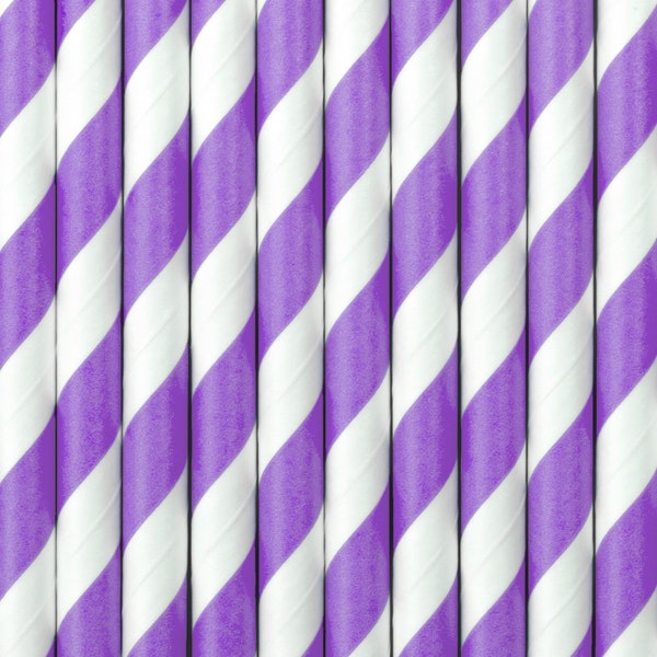 Purple and White Striped Paper Straws 10ct, Lilac Straws, Purple Party Decor, Eco-Friendly, Cake Pop Sticks, Mermaid Party, Butterfly Party